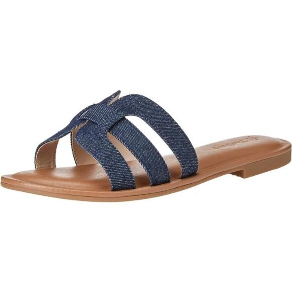 Shoes - Women's Monika Flat H-Band Slide Sandal, Chic and Stylish, Chambray, Brand New